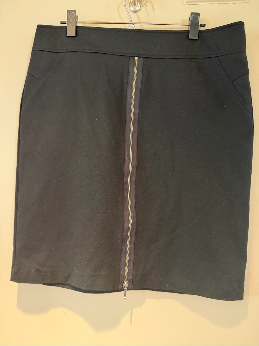 Tribal Black Pencil Skirt with Front Gold-Tone Zip